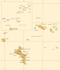 Seychelles Map - Vintage Detailed Vector Illustration