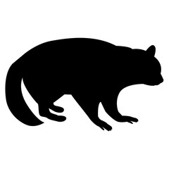 Vector image of silhouette of a raccoon on a white background
