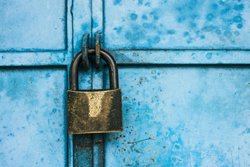 Lock on the blue vintage door