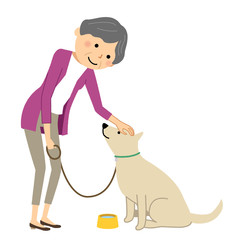 シニア女性　おばあちゃん　犬の散歩