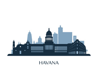 Havana skyline, monochrome silhouette. Vector illustration.