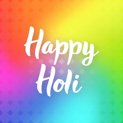Happy Holi. Hand drawn lettering phrase on colorful background. Design template for poster, web banners ad, party invitation, article, greeting card.