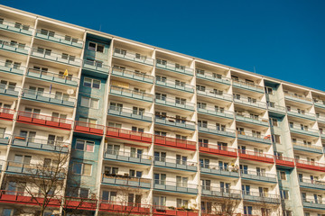 colorful plattenbau building in berlin