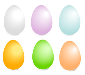 Six Easter eggs, painted in different colors. Vector illustration.