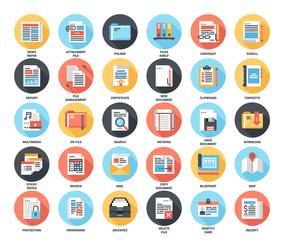 Files and documents flat icons