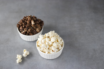 Popcorn on gray background.