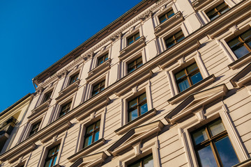 residential facade in low angle view and high contrasts