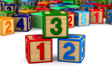 block with number on white background. Isolated 3D illustration