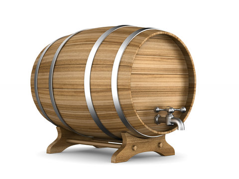 Wooden barrel on white background. Isolated 3D illustration