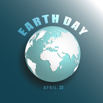 Blue planet Earth in space with stars 3D vector illustration. Save Earth concept. Earth Day April 22. World, sphere, universe, life, nature, sky, water, air, bio, eco, ecology, peace