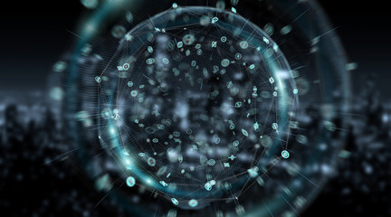 Connections system sphere and datas exchanges 3D rendering