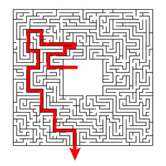 Complex maze puzzle game with empty panel # 3 (high level of difficulty)  with way (exit or answer). Labyrinth with free space for your character or text 