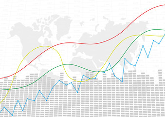 Candle stick graph chart in financial market with world map, Forex trading graphic concept, vector