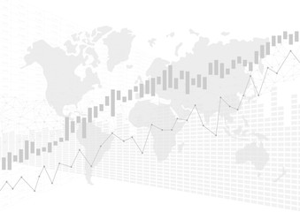 Fototapeta na wymiar Candle stick graph chart in financial market with world map, Forex trading graphic concept, vector