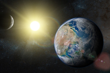 Naklejka na ściany i meble Earth in the outer space with beautiful sunrise. Elements of this image furnished by NASA.