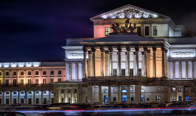 Teatr Wielki - Opera Narodowa. Opera House in Warsaw, Poland seen by night