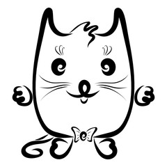 Funny joyful cat with a bow on his neck