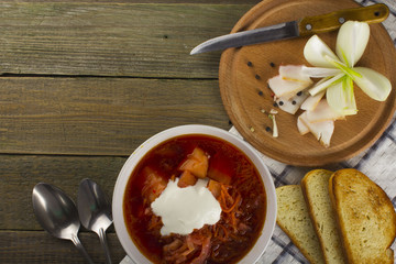 plate with a winter soup-borscht