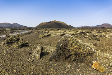 Volcano in the fascinating landscape of the Timanfaya National Park, Lanzarote, Canary Island, Spain
