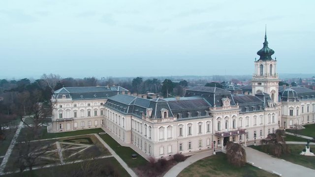 Aerial video of Festetics Castle in Keszthely, Hungary