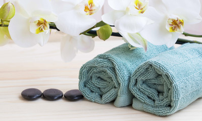 Spa still life with orchid and towels