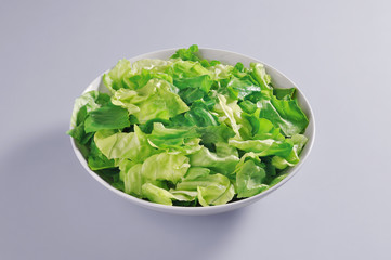 Bowl with portion of green lettuce salad