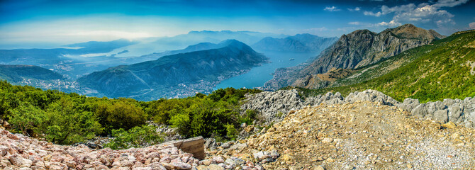 Fototapeta na wymiar Beautiful landscape of Montenegro, Montenegro mountains, sea and mountains. Panorama