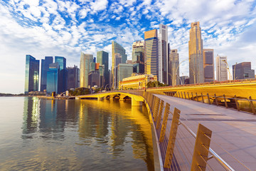 Naklejka premium Amazing Singapore skyline at the sunrise, Singapore