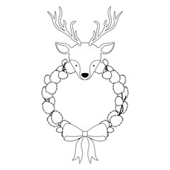 christmas crown wreath with reindeer vector illustration design