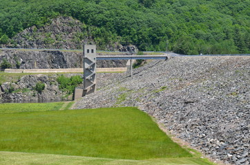 A colorful earthen dam