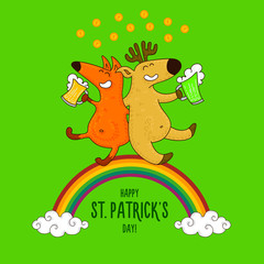 Saint Patrick's Day card with foxes and irish simbols
