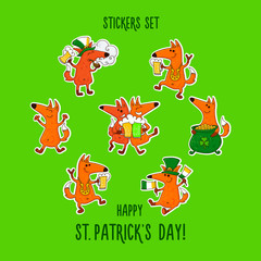 Saint Patrick's Day stickers set with foxes and irish simbols
