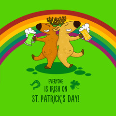 Saint Patrick's Day card with foxes and irish simbols