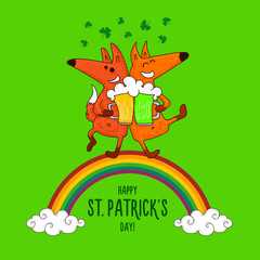 Saint Patrick's Day card with foxes and irish simbols
