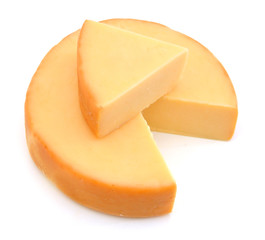 Cheese and slice on white background