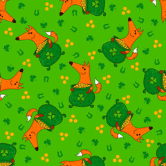 Saint Patrick's Day patterns with foxes and irish simbols