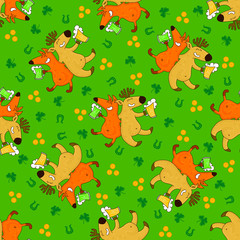 Saint Patrick's Day patterns with foxes and irish simbols