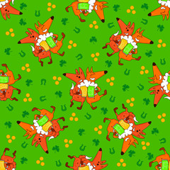 Saint Patrick's Day patterns with foxes and irish simbols