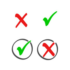 Check box list icons set, color red and green marks isolated on white background. Vector illustration