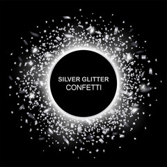 Luxury Celebrations background with falling pieces of metallic Silver glitter and confetti