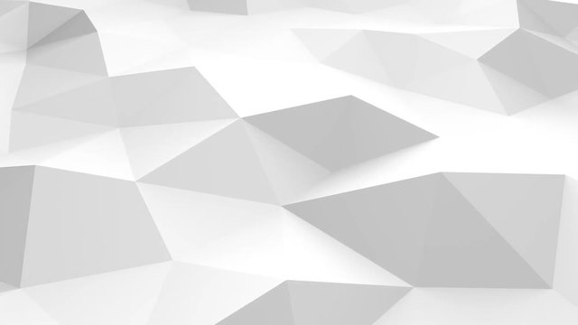 3D animated abstract white low poly texture background, low angle