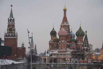 Fototapeta premium St. Basil's Cathedral on red square in winter time, Russia, Moscow, Maslenitsa