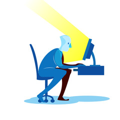 Man sitting at the computer. Vector illustration.