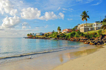 View of Grand Anse beach on Grenada Island, Caribbean region of Lesser Antilles - obrazy, fototapety, plakaty