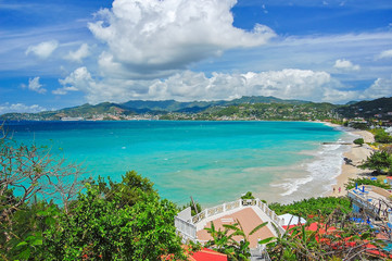 View of Grand Anse bay with tropical beach on Grenada island, Caribbean region of Lesser Antilles
