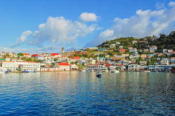 Fototapeta na wymiar View of Saint George's harbor, capital of Grenada island, Caribbean region of Lesser Antilles