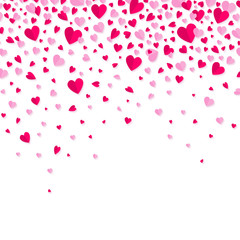 Heart fall vector background. Love and valentine day or wedding horizontal pattern with falling hearts. Romantic abstract image illustration