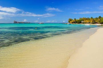 Paradise tropical beach on northern coast of Mauritius Island