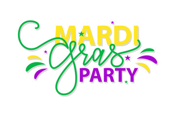 Mardi Gras Party. Vector illustration Handwritten modern brush lettering of Mardi Gras with stars on white background © oksanagrytsyuk