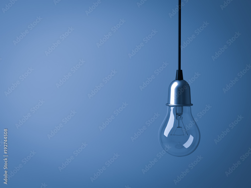 Aufkleber Hanging Light bulb isolated on dark blue background . 3D rendering.